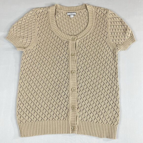 Croft and Barrow Knit Button Down Sweater Women's Large Tan Preppy Academia - Picture 1 of 9